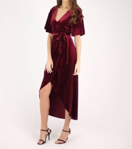 Evie Velvet Dress shown in burgundy from Bright-Eyed & Beautiful Fashion Boutique