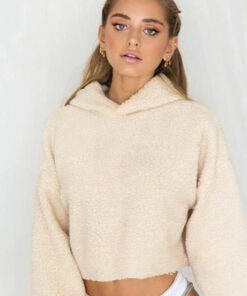 Fluffy Crop hooded beige sweater