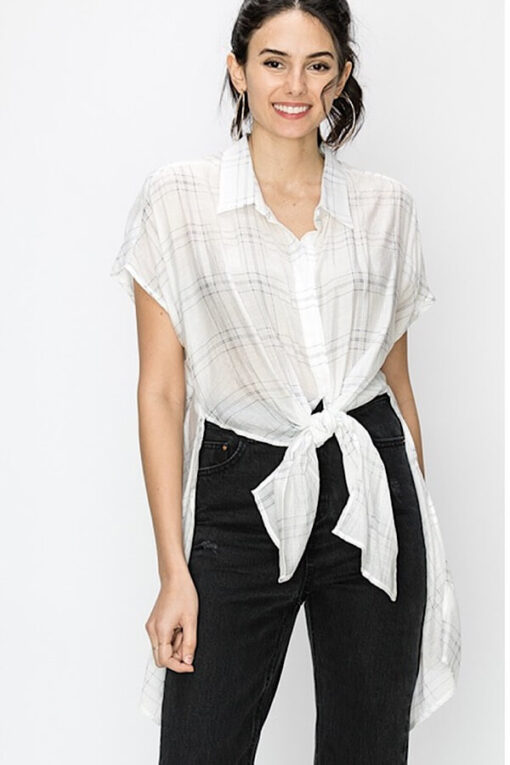 Plaid Maxi Top showing the front tied from Bright-Eyed & Beautiful Fashion Boutique