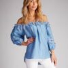 Denim Off Shoulder Top shown in blue from Bright-Eyed & Beautiful Fashion Boutique