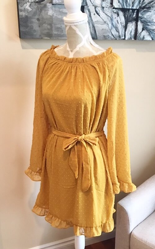 Poly Dress shown in mustard from Bright-Eyed & Beautiful Fashion Boutique