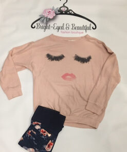 Lips & Lashes Top shown in peach, bright-eyes & beautiful boutique