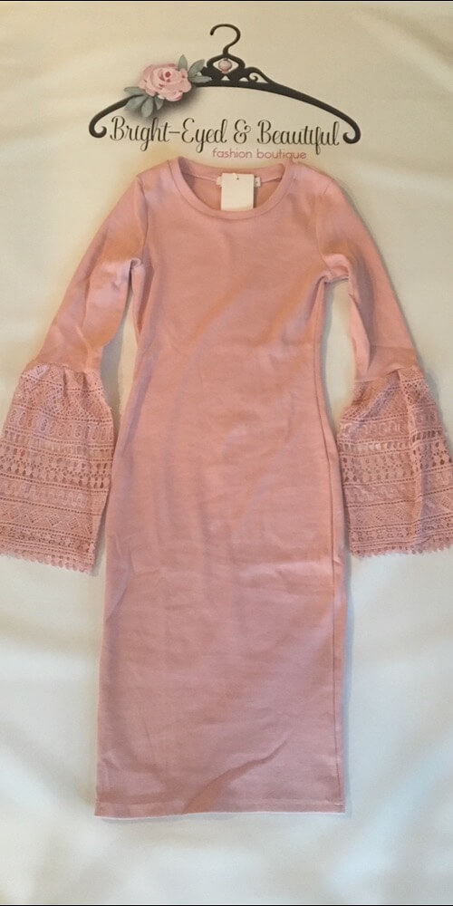 Pink Coloured bell lace sleeve dress sold by Bright-Eyed & Beautiful Fashion Boutique